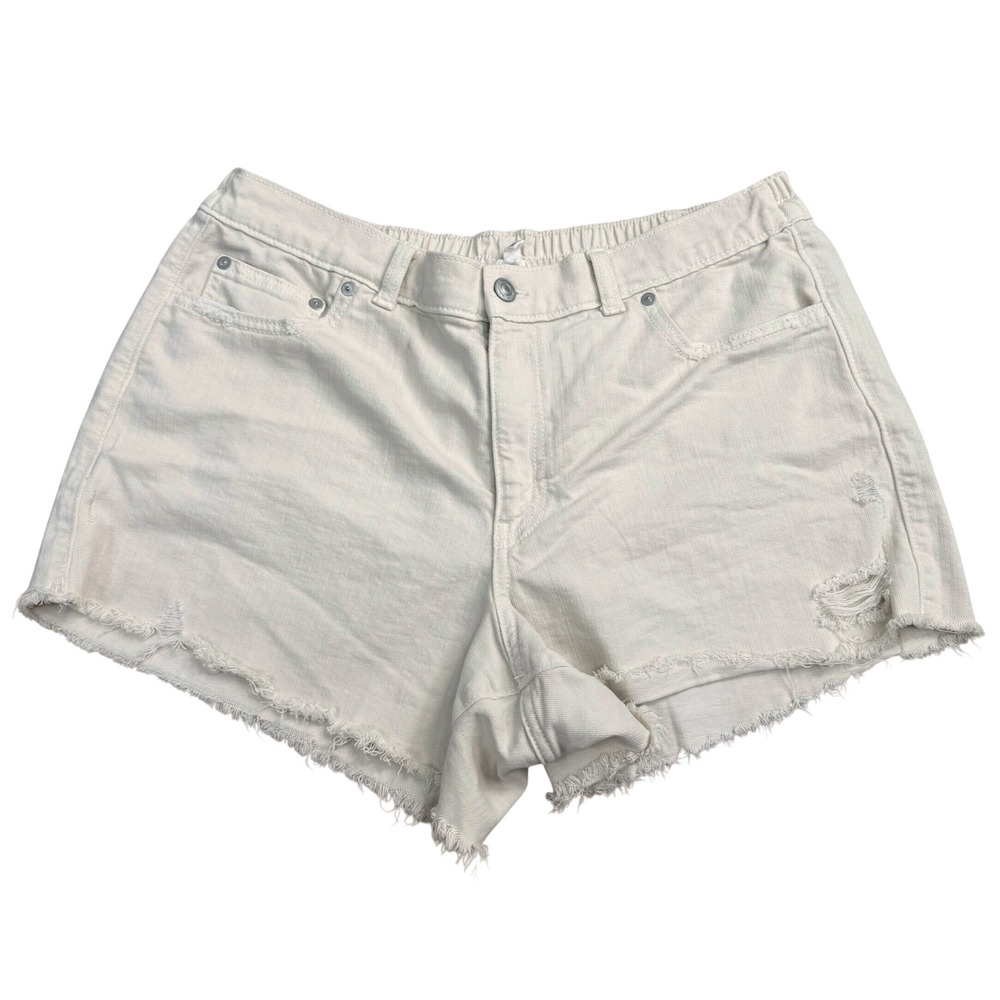 Aerie Distressed Denim Shorts Women Size Large Cream Casual Boho Summer